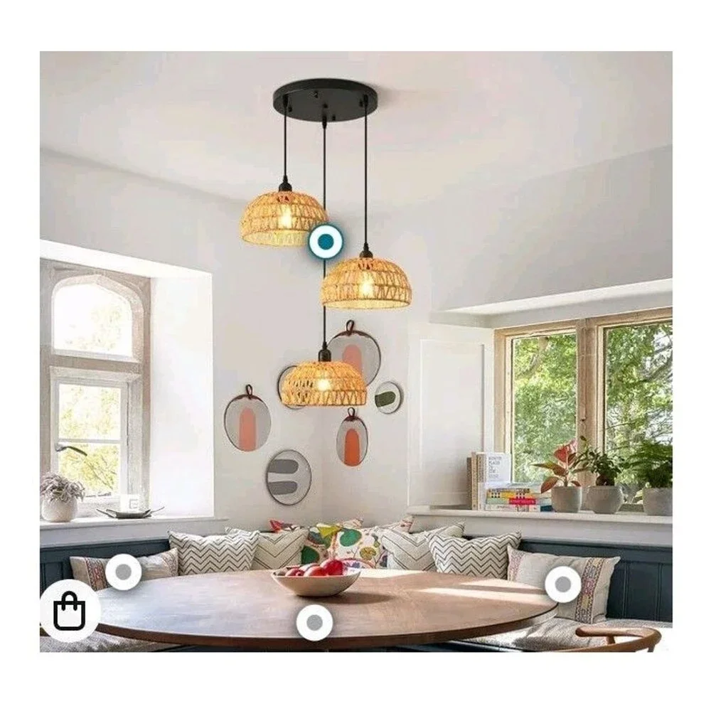 3 Light Rattan Pendant Lights Boho Hand Woven Rattan Chandelier Coastal Lighting